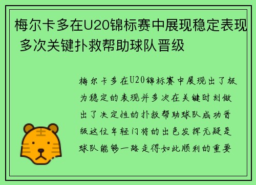 梅尔卡多在U20锦标赛中展现稳定表现 多次关键扑救帮助球队晋级